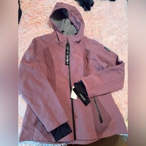 bebe Sport Women Hooded Jacket/Coat Fleece Lined Full Zip, Pockets Dk Dusty Rose